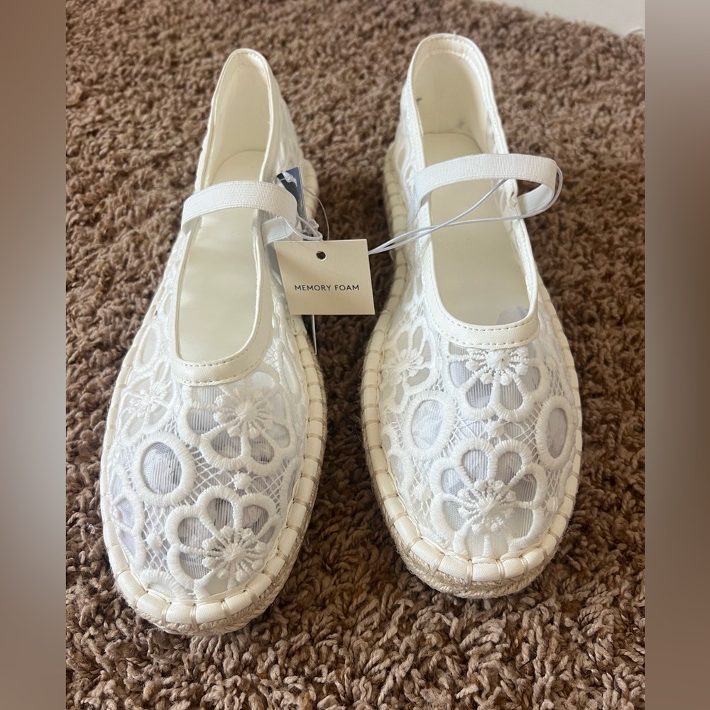 NWT Women's White Lace Espadrille Mary Jane Flats 9.5 - Picture 6 of 11